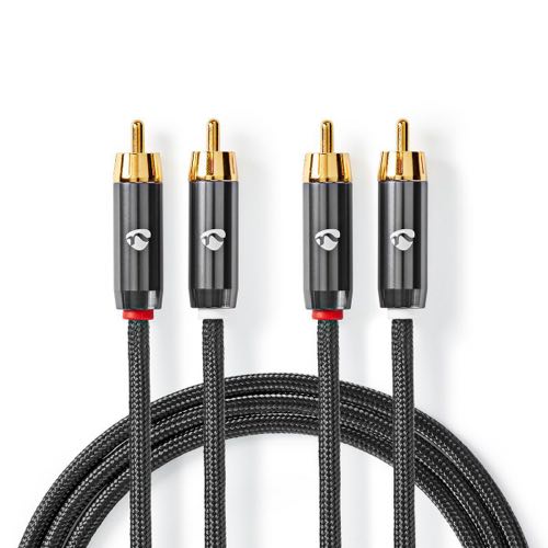 Se Nedis - Premium Phone kabel (Stereo) (2xRCA) (Han-Han) (Metal/Grå) - 2,0 m hos AV-ZHOP.dk