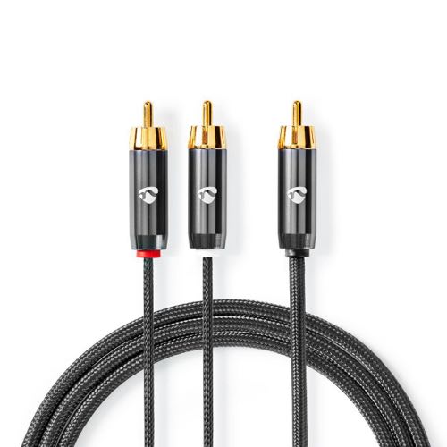 Se Nedis - Premium Subwoofer Y kabel (1xRCA-2xRCA) (Han-Han) (Grå / Metal) - 3,0 m hos AV-ZHOP.dk