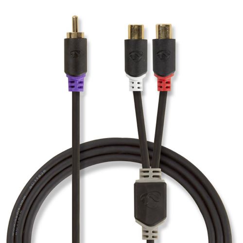 Nedis - Subwoofer Y-splitter kabel (1xRCA-2xRCA) (Han-Hun) (Anthracite) - 0,2 m