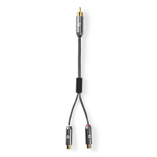 Nedis - Premium Subwoofer Y-splitter kabel (1xRCA-2xRCA) (Han-Hun) (Grå / Metal) - 0,2 m