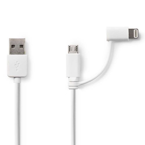 Se Nedis - USB 2.0 High Speed 2 i 1 kabel (USB-A / Apple Lightning 8-pin / USB Mirco-B) (Han-Han) (Hvid) - 1,0 m hos AV-ZHOP.dk