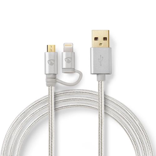 Se Nedis - USB 2.0 High Speed 2 i 1 kabel (USB-A / Apple Lightning 8-pin / USB Mirco-B) (Han-Han) (Aluminium) - 1,0 m hos AV-ZHOP.dk