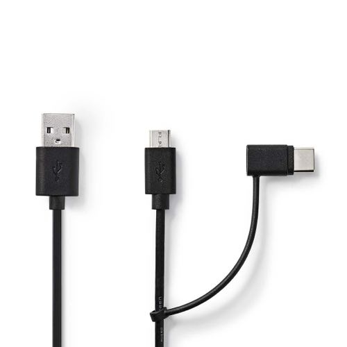 Billede af Nedis - USB 2.0 High Speed 2 i 1 kabel (USB-A / Type-C / USB Mirco-B) (Han-Han) (Sort) - 1,0 m
