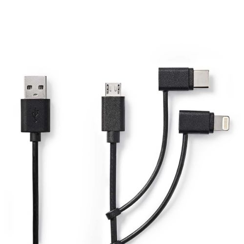 Billede af Nedis - USB 2.0 High Speed 3 i 1 kabel (USB-A / Apple Lightning 8-pin / Type-C / USB Mirco-B) (Han-Han) (Sort) - 1,0 m