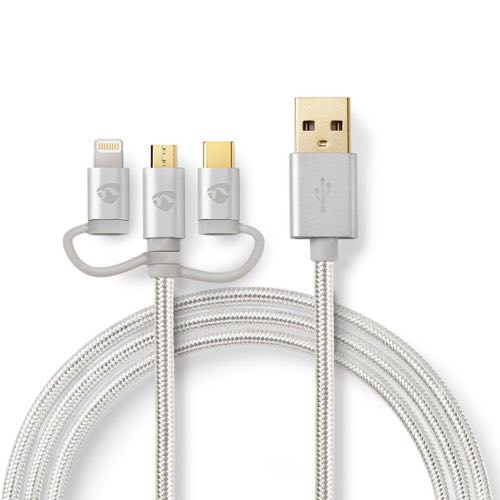 Billede af Nedis - USB 2.0 High Speed 3 i 1 kabel (USB-A / Apple Lightning 8-pin / Type-C / USB Mirco-B) (Han-Han) (Aluminium) - 1,0 m