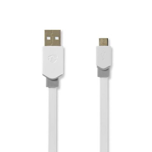 Billede af Nedis - USB 2.0 Flat High Speed kabel (USB-A / USB Mirco-B) (Han-Han) (Hvid) - 1,0 m