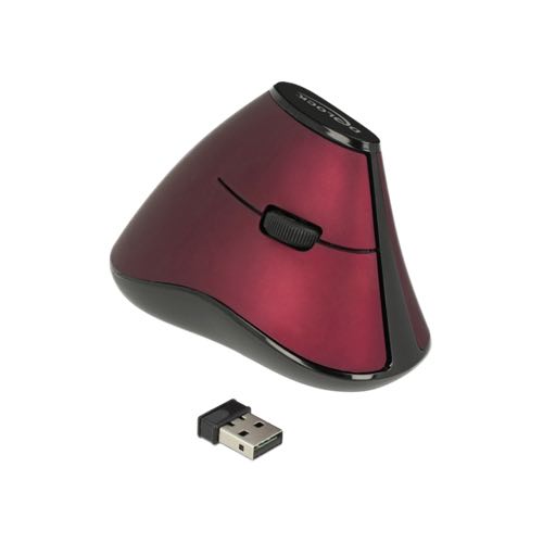 De-Lock - Trådløs Ergonomisk optisk mus, 5 knapper med scroll (Rød) (1000 dpi)