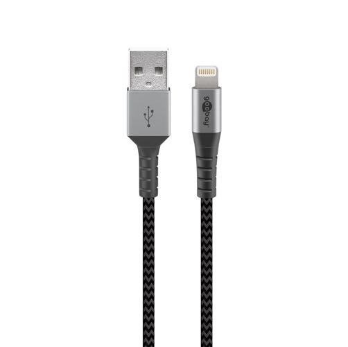 Billede af Goobay - USB 2.0 tekstil kabel Apple MFi certified (3A) (USB-A / Apple Lightning) (Han-Han) (Grå/Silver) - 0,5 m