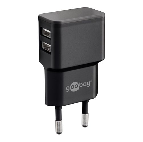 Goobay - Dual USB lader (2.4A/12W) (USB indg. i siden) (Han-Han) (Sort) - 0,1 m
