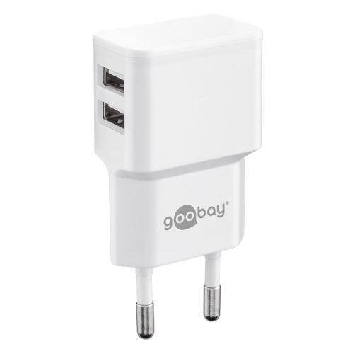 Goobay - Dual USB lader (2.4A/12W) (USB indg. i siden) (Han-Han) (Hvid) - 0,1 m