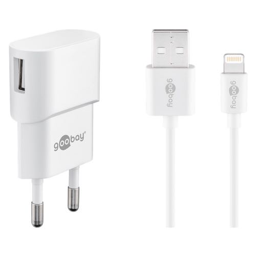 Billede af Goobay - USB oplader sæt (USB i siden) (Apple Lightning) (1A/5W) (Han-Han) (Hvid) - 1,0 m