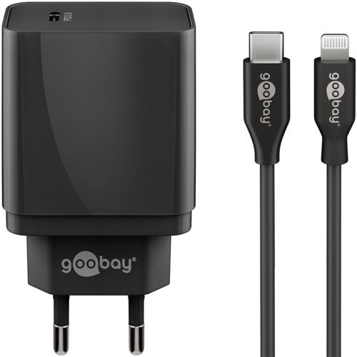 Se Goobay - USB-C PD oplader sæt (Apple Lightning) (3A/18W) (Han-Han) (Sort) - 1,0 m (Kopier) hos AV-ZHOP.dk