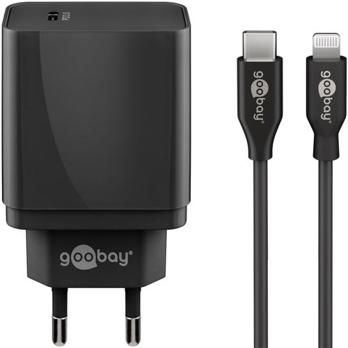 Billede af Goobay - USB-C PD oplader sæt (Apple Lightning) (3A/18W) (Han-Han) (Sort) - 1,0 m (Kopier)