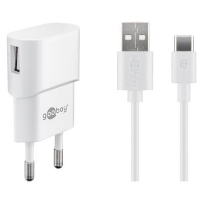 Goobay - USB oplader sæt (indg. i side) (USB-C) (1A/5W) (Han-Han) (Hvid) - 1,0 m