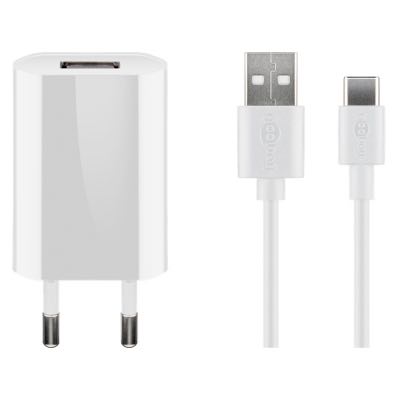 Goobay - USB oplader sæt (USB-C) (1A/5W) (Han-Han) (Hvid) - 1,0 m