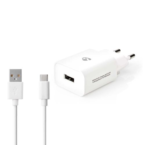 Billede af Nedis - USB oplader sæt (USB-C) (2.4A/12W) (Han-Han) (Hvid) - 1,0 m