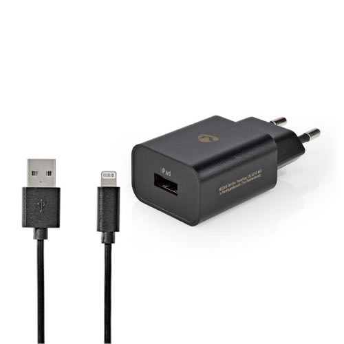 Nedis - USB oplader sæt (Apple Lightning) (2.4A/12W) (Han-Han) (Sort) - 1,0 m