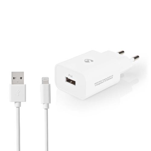 Nedis - USB oplader sæt (Apple Lightning) (2.4A/12W) (Han-Han) (Hvid) - 1,0 m