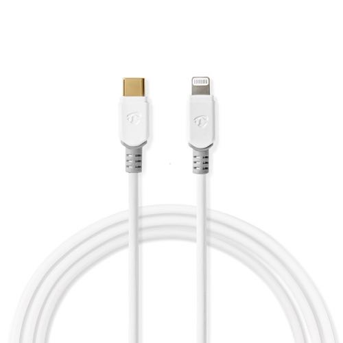 Se Nedis - USB-C kabel Apple MFi certified (2A/18W) (USB-C / Apple Lightning) (Han-Han) (Grå/Hvid) - 1,0 m hos AV-ZHOP.dk