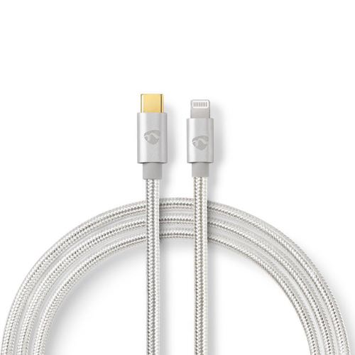 Se Nedis - USB-C kabel Apple MFi certified (2A/18W) (USB-C / Apple Lightning) (Han-Han) (Aluminium/Sølv) - 1,0 m hos AV-ZHOP.dk