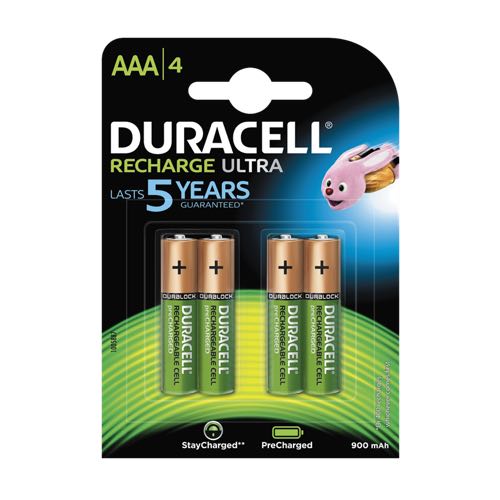 Se Duracell - AAA - 4 stk - Genopladelige Ni-MH Batteri (900 mAh) hos AV-ZHOP.dk