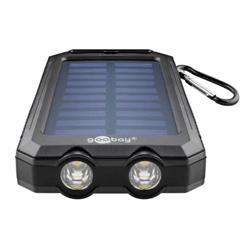 Goobay - Powerbank m/ solceller og LED-lys (2xUSB A) - 8000 mAh - 2A (Sort)