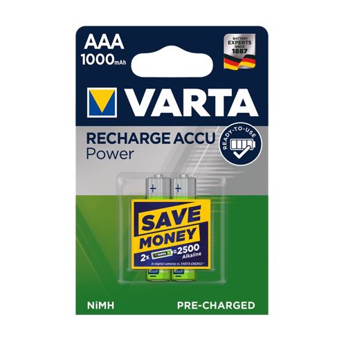 Billede af Varta - AAA - 2 stk - Genopladelige Ni-MH Batteri (1000 mAh) (1.2V)