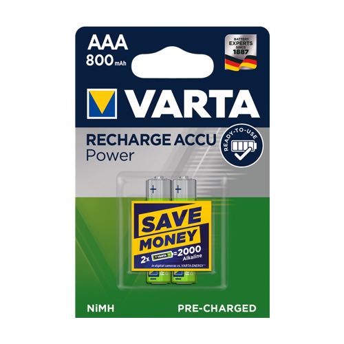 Billede af Varta - AAA - 2 stk - Genopladelige Ni-MH Batteri (800 mAh) (1.2V)