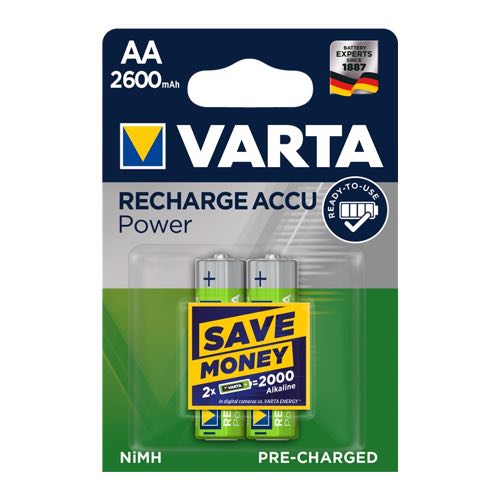 Se Varta - AA - 2 stk - Genopladelige Ni-MH Batteri (2600 mAh) (1.2V) hos AV-ZHOP.dk