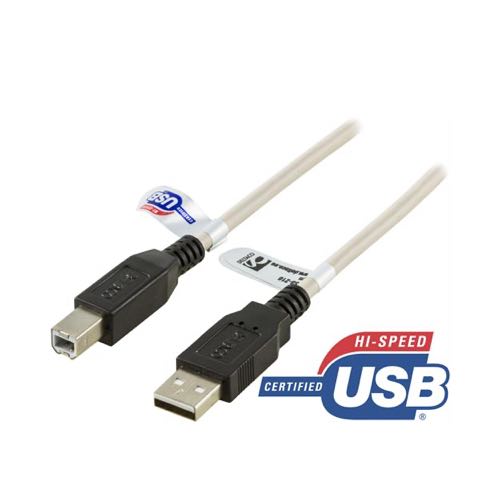 Deltaco - USB 2.0 High Speed kabel (USB-A / USB-B) (Han-Han) (Beige) - 1,0 m