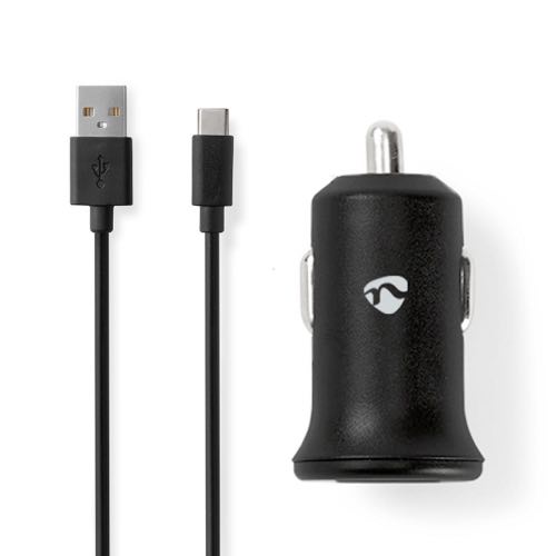 Nedis - USB billader (USB-A/inkl. USB-C løs kabel) (2.4A/12W) (Sort) - 1,0 m