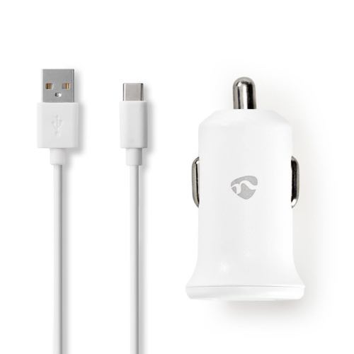 Nedis - USB billader (USB-A/inkl. USB-C løs kabel) (2.4A/12W) (Hvid) - 1,0 m