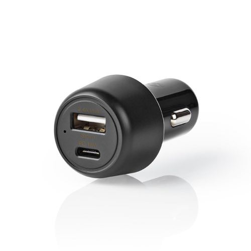 Nedis - USB billader (1xUSB-A/1xUSB-C) (1x2.4A/1x3.0A/30W) (Sort) - 0,2 m