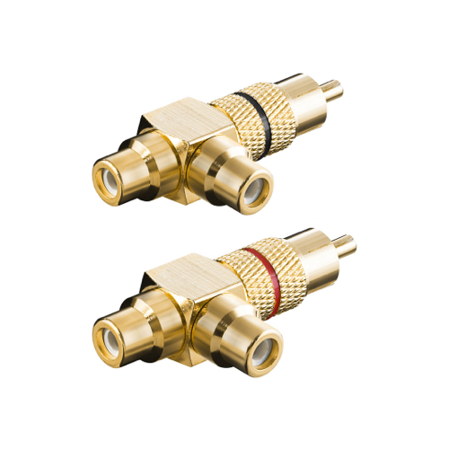 Billede af Goobay - 2 stk - RCA/phone Y adapter - 1xhan - 2xhun (Gold/Rød+Sort)