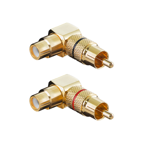 Billede af Goobay - 2 stk - RCA/phone adapter 90 ° - 1xhun - 1xhan (Gold/Rød+Sort)