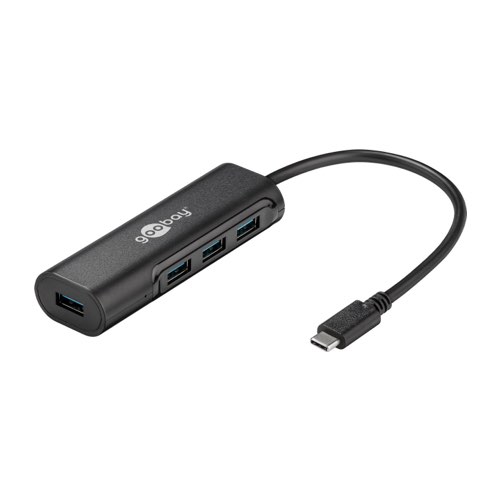 Se Goobay - USB-C Hub (USB-C / 4xUSB-A 3.0 )(Sort) - 0,1 m hos AV-ZHOP.dk