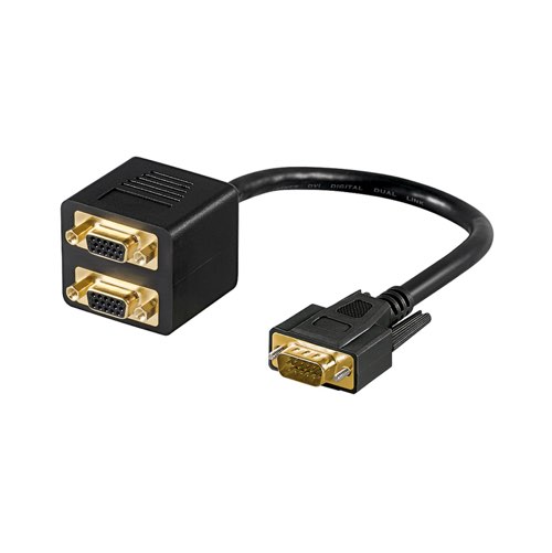 Se VGA til 2xVGA adapter kabel (han/hun) (Sort) - 0,1 m - Goobay hos AV-ZHOP.dk