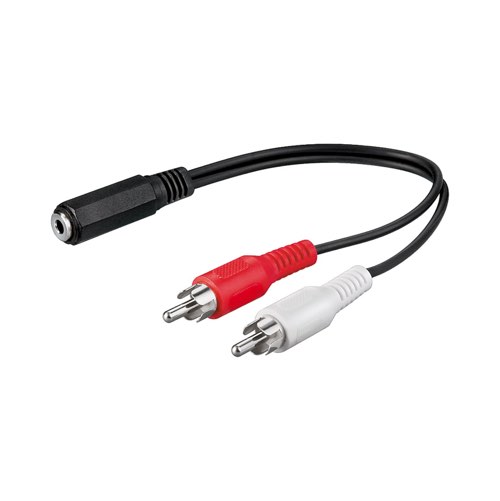 Minijack 3.5mm/3-pin til 2xrca adapter - 1,4m (hun/han) (Sort) - Goobay (Kopier)