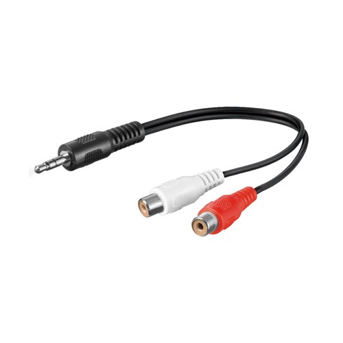 Minijack 3.5mm/3-pin til 2xrca adapter - 0,2m (han/hun) (Sort) - Goobay